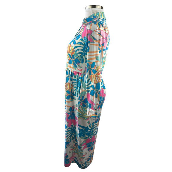 Tolani Long Sleeve Collared Maxi Dress W/ Pockets Tropical Print XS Oversized - Picture 11 of 14